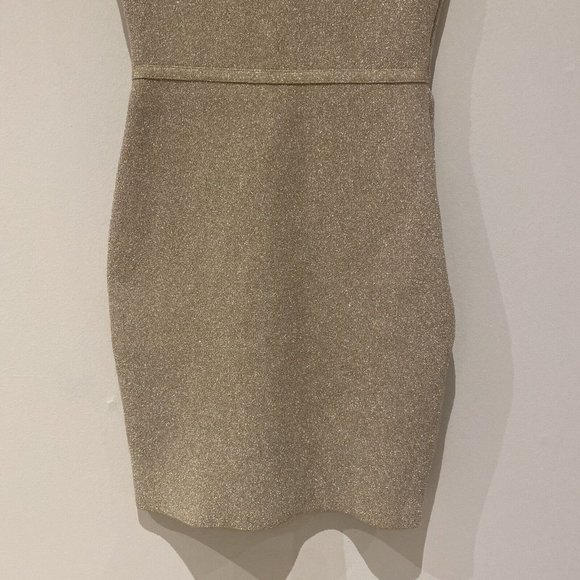 bcbg maxazria Gold Square Neck Sparkly Bodycon Mini Dress XS - Picture 5 of 13